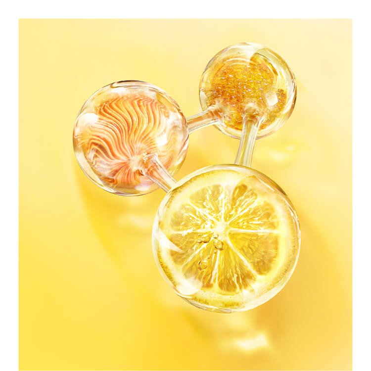 Vitamin C Textur auf gelbem Hintergrund